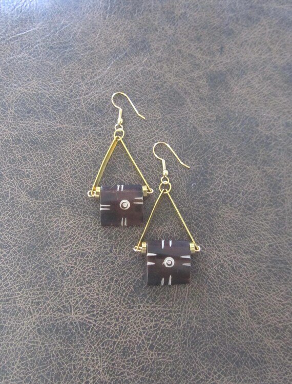Batik Bone Dangle Earrings: Afrocentric Ethnic Jewelry