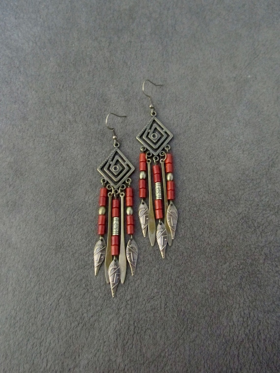 Antique bronze southwest chandelier earrings
