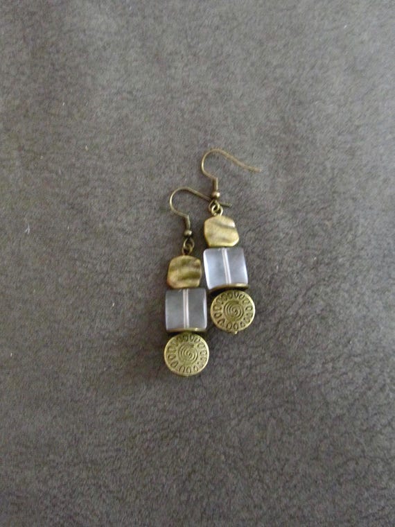 Sea Glass Earrings: Bronze Tribal Boho Chic Earrings