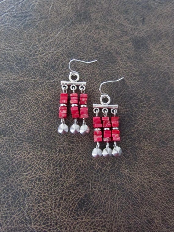 Imperial jasper and silver tribal chandelier earrings
