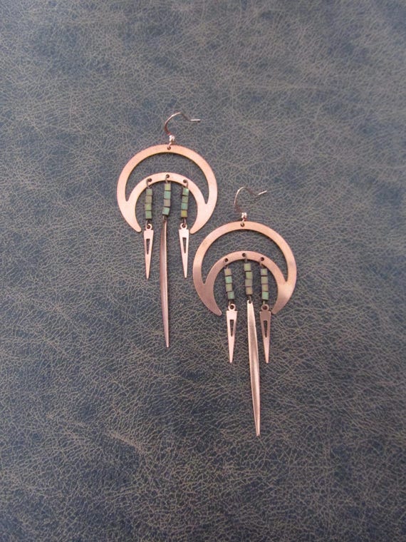 Huge dramatic copper and seed bead chandelier earrings