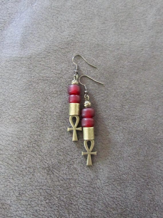 Ankh Egyptian African earrings, fertility symbol, kemetism, red