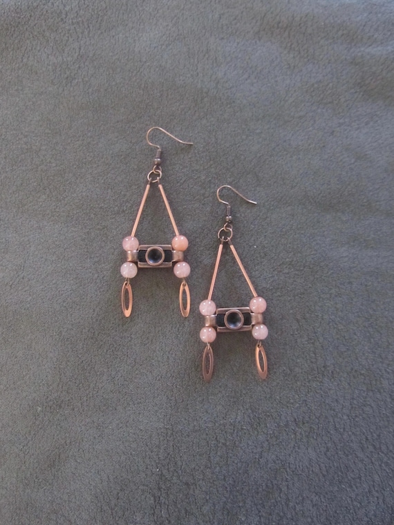 Copper mid century modern earrings, peach