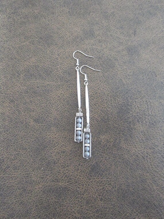 Silver Lava Rock Earrings: Minimalist Geometric Dangle Earrings