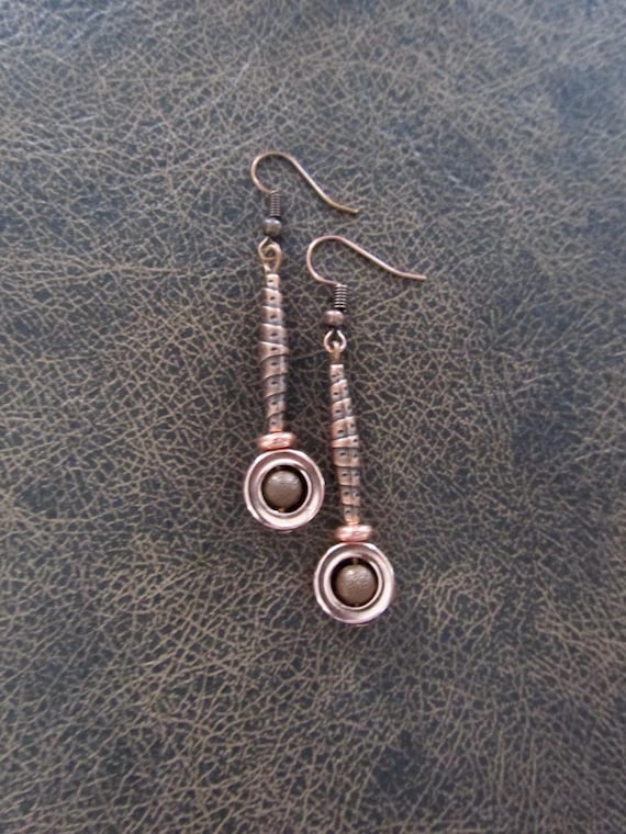 Mid century modern copper geometric earrings