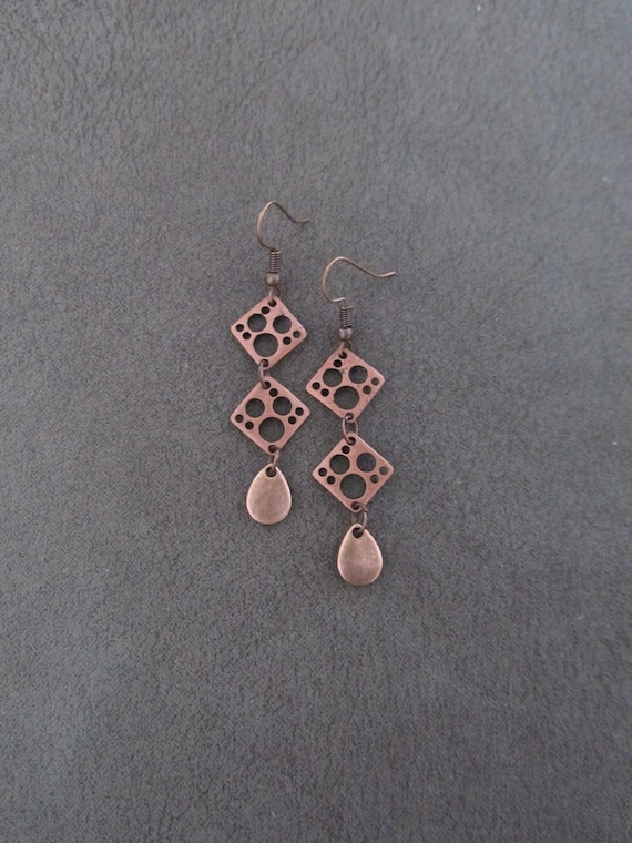 Dainty mid century copper earrings