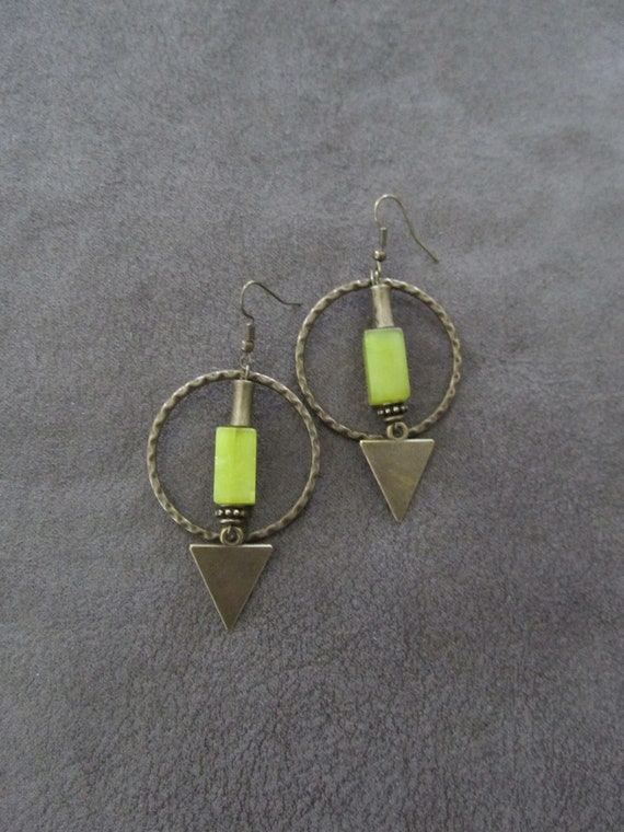 Serpentine green stone and antique bronze hoop 2