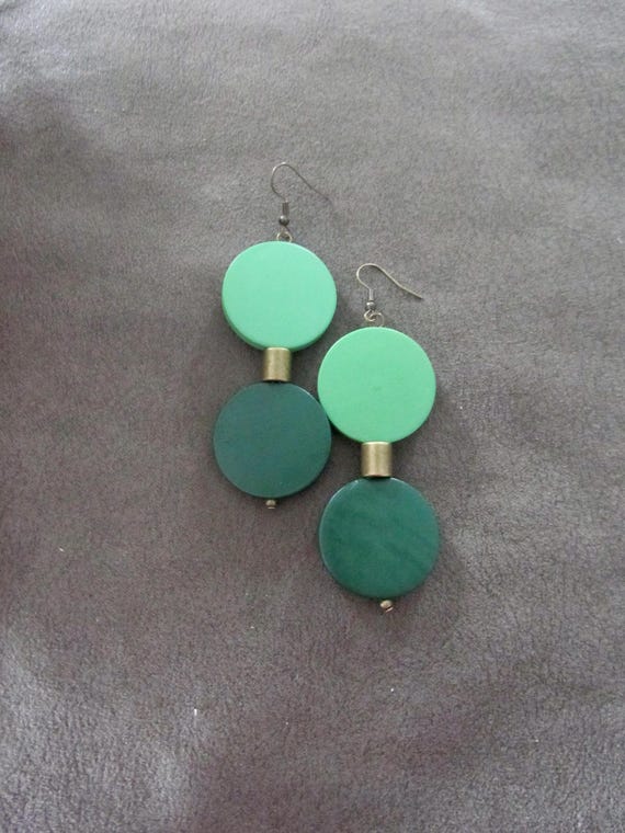 Mid century bold wooden earrings, green 4