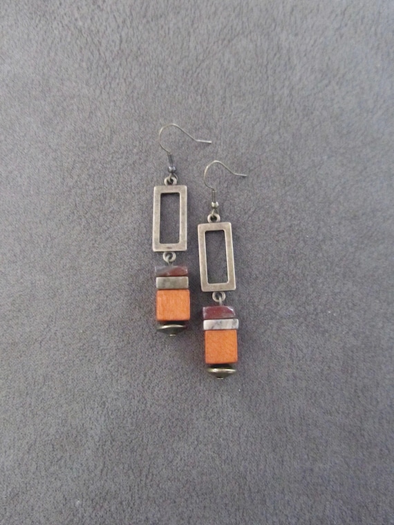 Modern jasper and orange wooden earrings