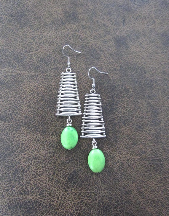 Unique green howlite and silver earrings 22