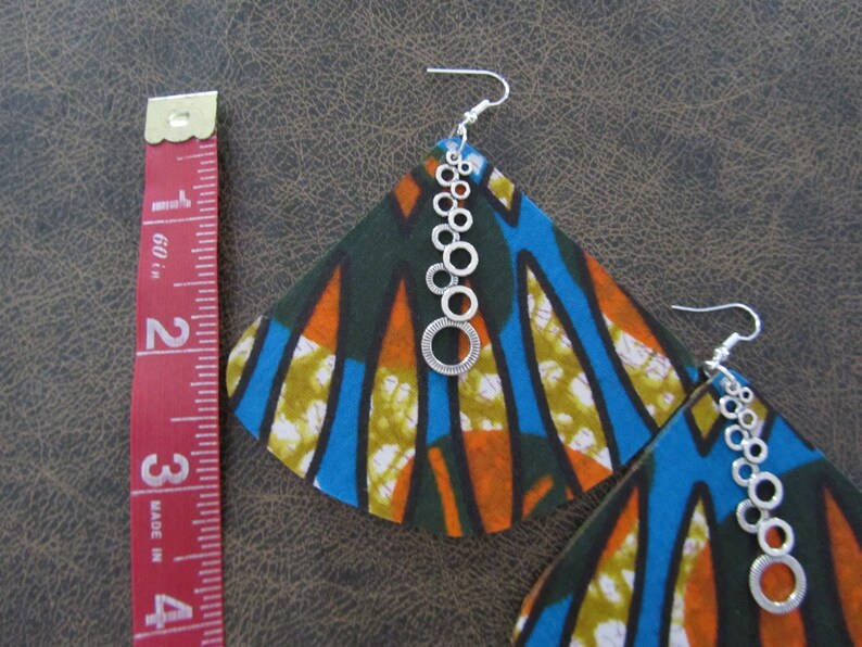 Large African print earrings, Ankara earrings, oversized fabric earrings image 2