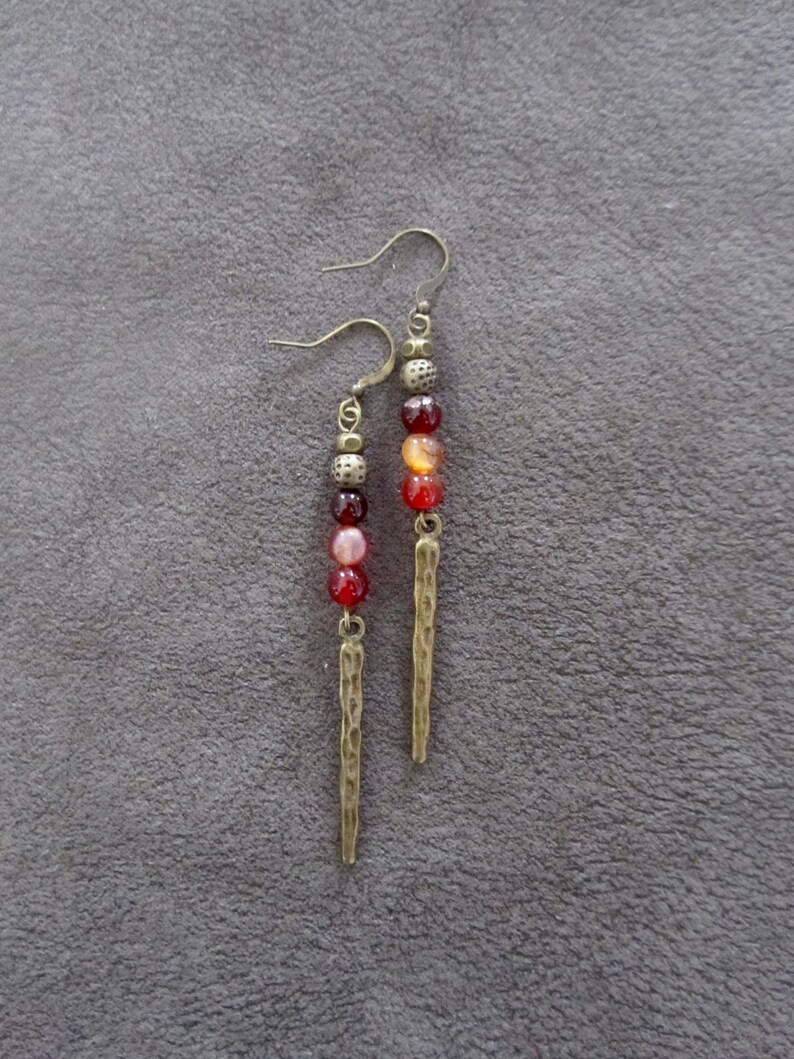 mid century earrings brass modern earrings orange agate statement earrings bronze earrings unique ethnic earrings Minimalist earrings