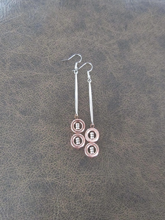 Mid century modern rose gold and silver geometric earrings