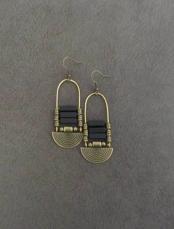 Black and bronze ethnic earrings