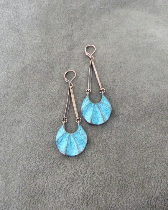 Blue patina and antique copper earrings
