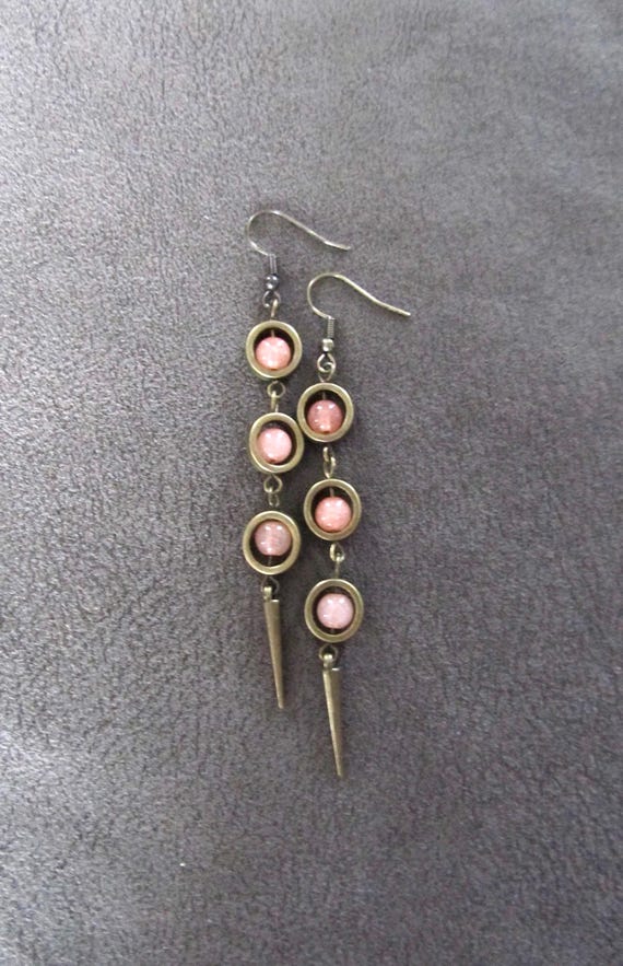 Bronze and peach agate dangle earrings