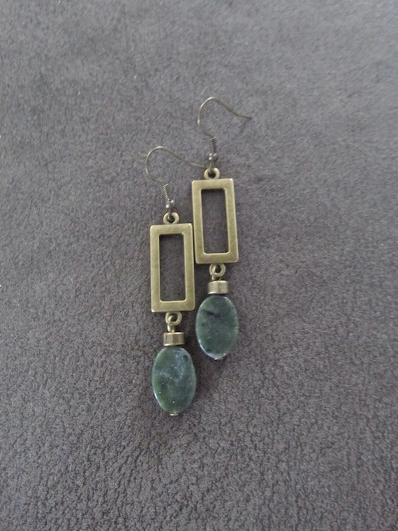 Modern bronze and serpentine dangle earrings