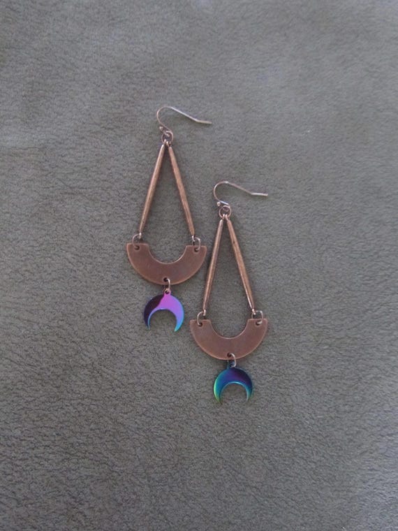 Modern antique copper dangle earrings