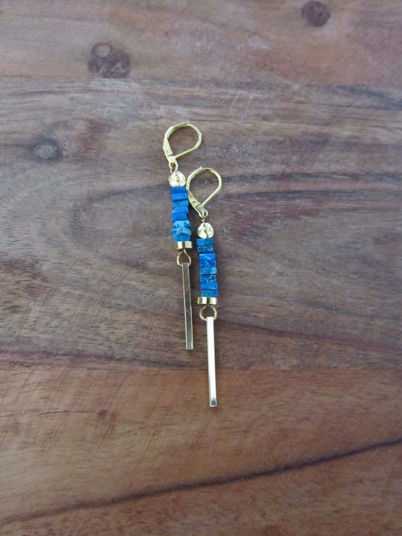 Minimalist blue imperial jasper earrings, gold