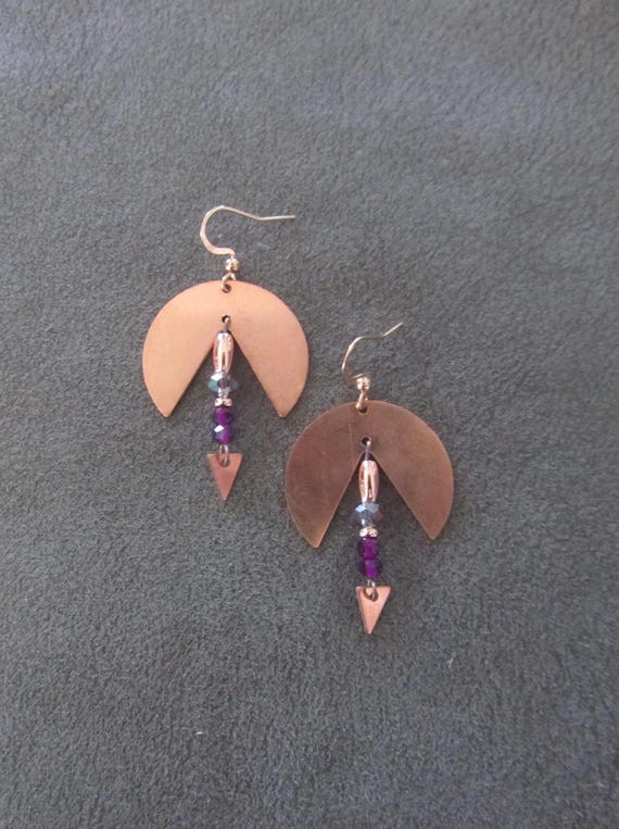Edgy copper and crystal geometric earrings