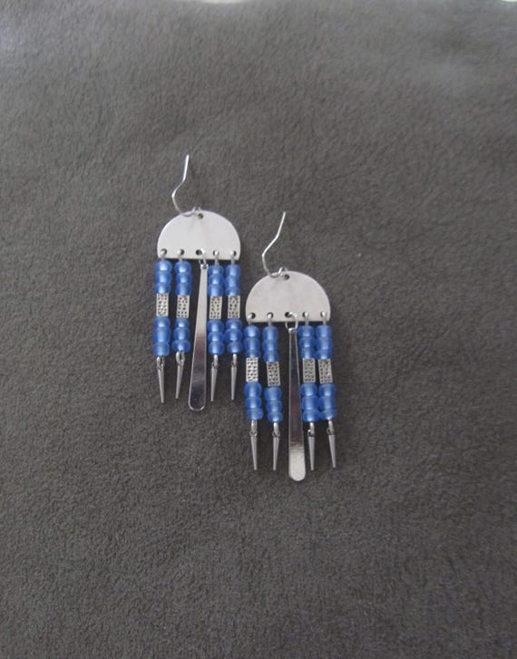 Unique seed bead chandelier earrings, periwinkle