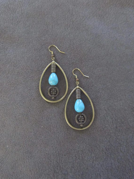 Bronze hoop and blue howlite earrings