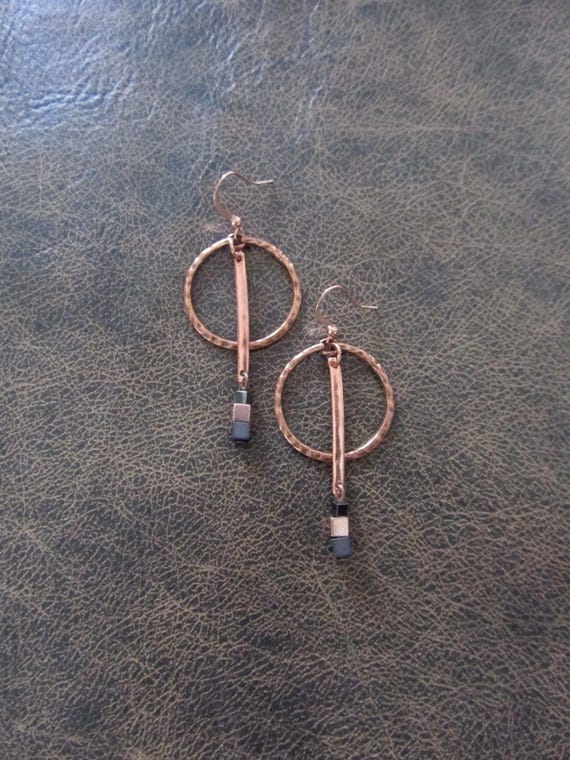 Modern industrial copper hoop earrings