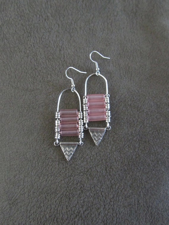 Baby pink frosted glass chandelier earrings