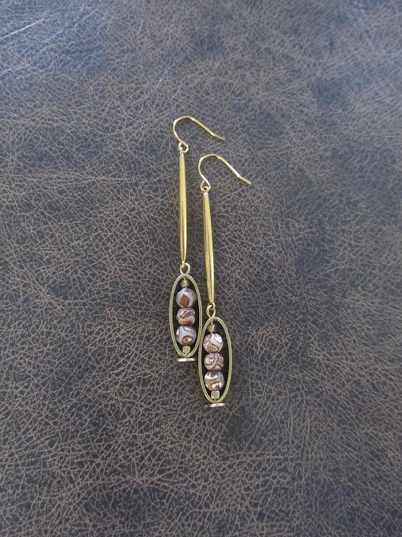 Industrial modern Tibetan agate and brass earrings 55