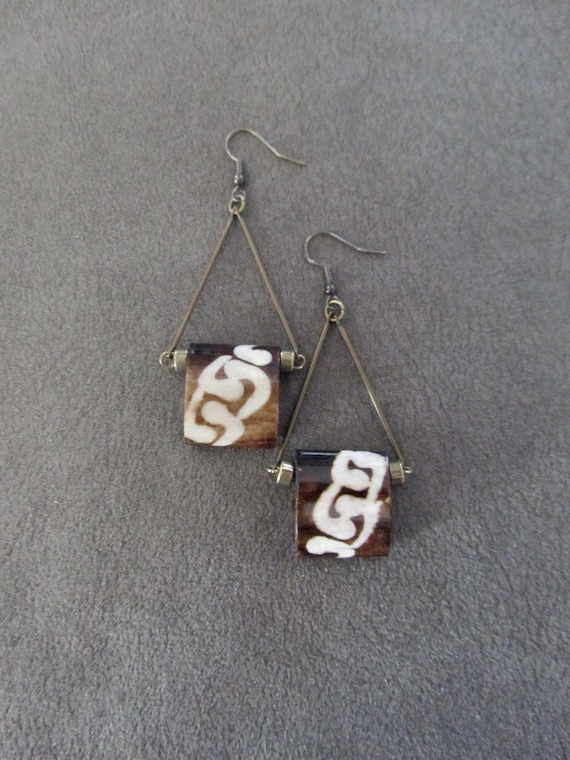 Bone Earrings: Afrocentric Batik Print, Bold Statement 3