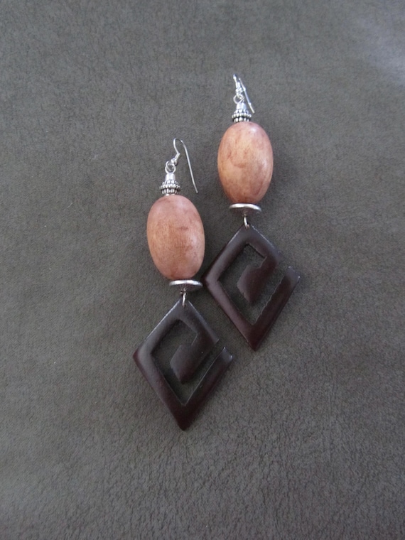 Oversized earth toned geometric mid century modern earrings 3