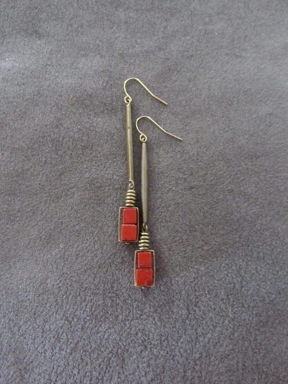 Red jasper and antique bronze earrings 2