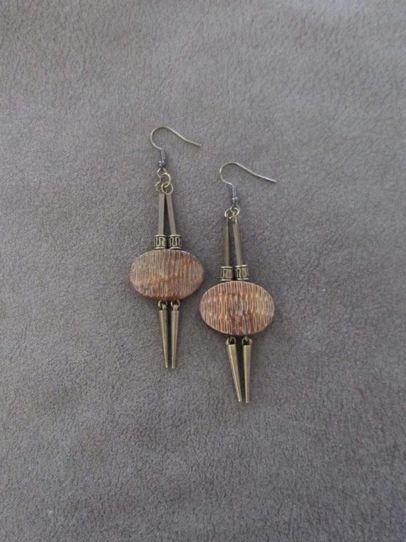 Carved bone and bronze earrings