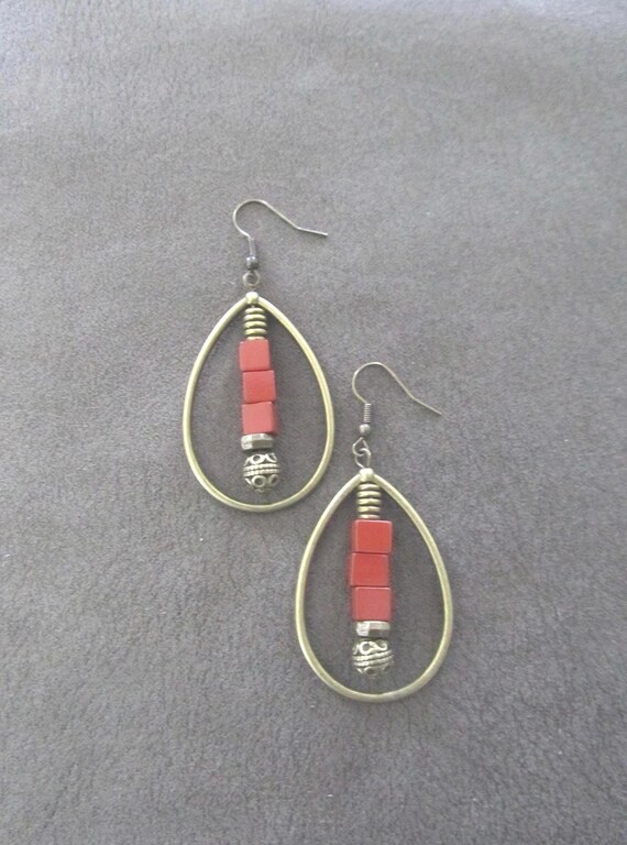 Red jasper teardrop hoop earrings