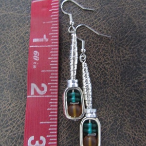 Silver and glass dangle earrings, artisan ethnic earrings, simple chic image 2