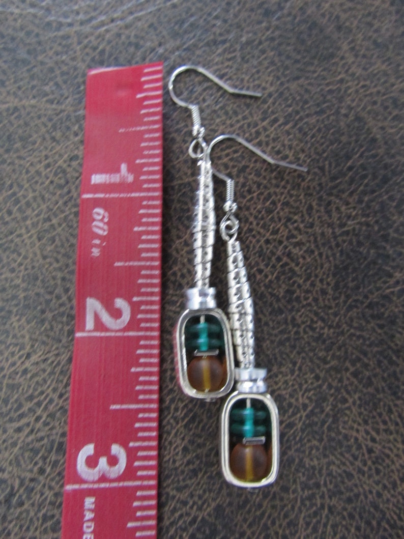 Silver and glass dangle earrings, artisan ethnic earrings, simple chic image 2