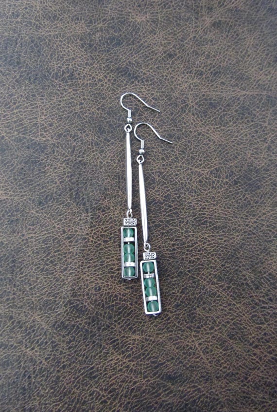 Long Sea Glass Earrings: Silver Geometric Dangle Earrings