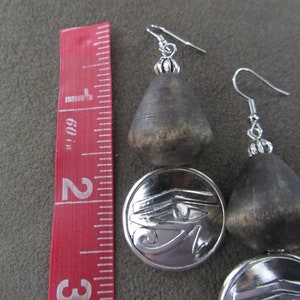 Silver and wooden Egyptian eye of Ra earrings 2 image 2