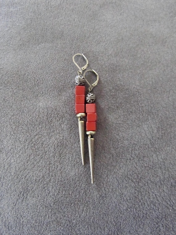 Red jasper and antique bronze earrings
