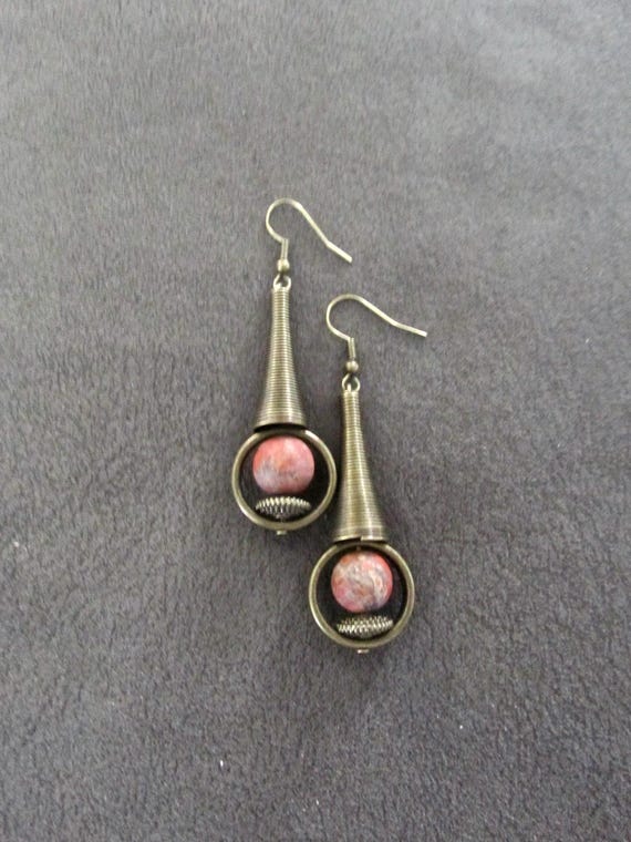 Brutalist jasper Earrings Mid Century Modern