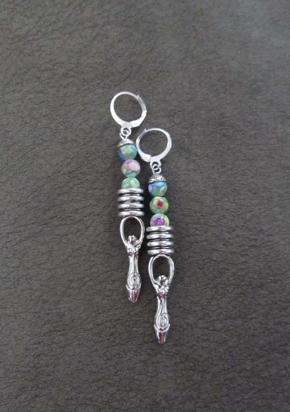 Imperial jasper earrings, goddess female figure earrings