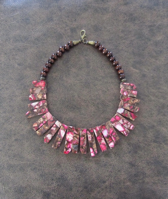 Pink jasper bib necklace