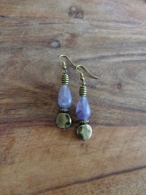 Purple stone and bronze earrings