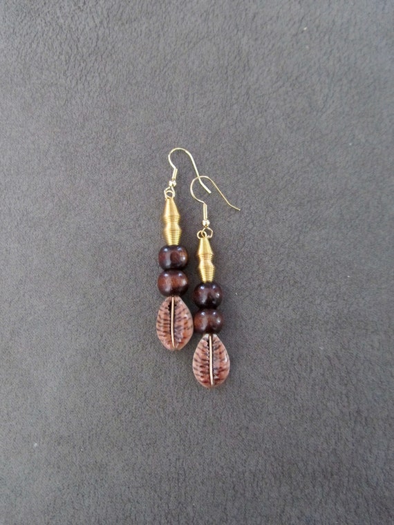 Cowrie shell earrings, Afrocentric earrings, animal print earrings, bold statement earrings, exotic