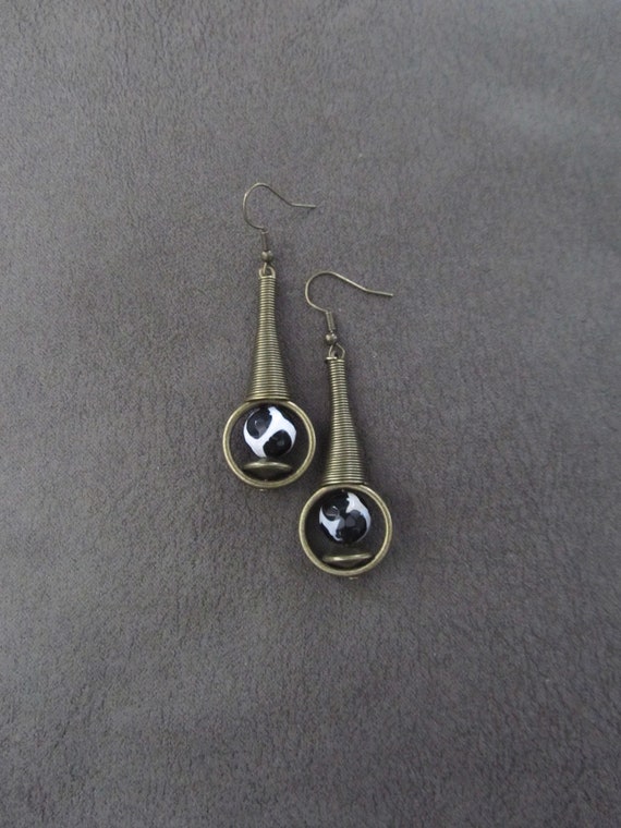 Unique bronze mid century modern earrings, industrial bohemian artisan earrings, chic contemporary earrings