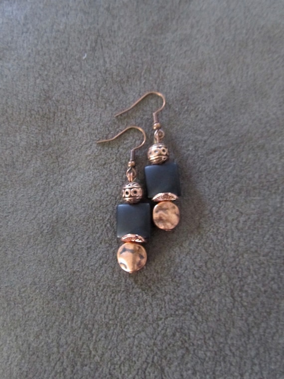 Copper and black frosted glass earrings