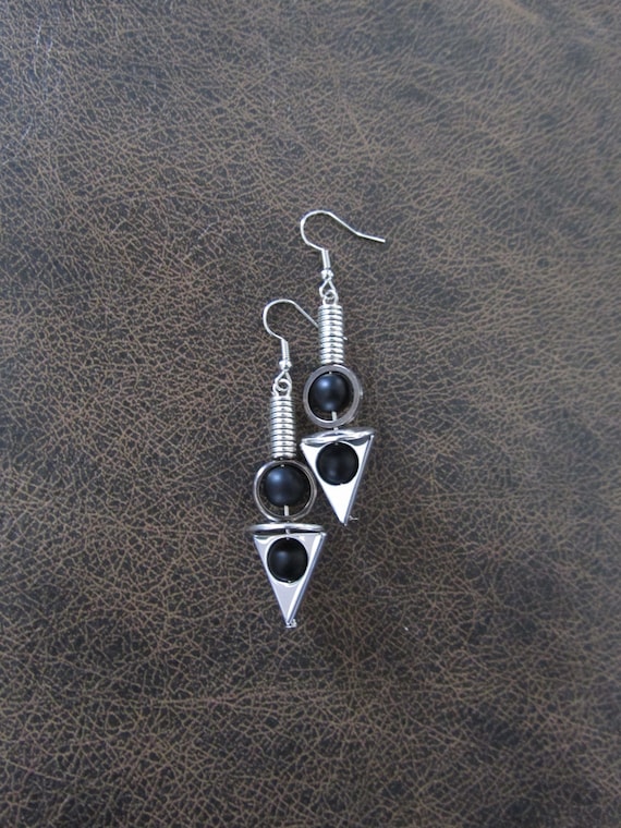 Silver and black geometric earrings
