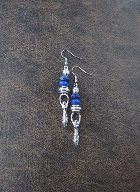 Blue stone and silver goddess earrings