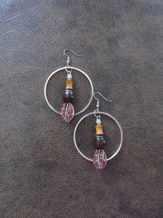 Painted cowrie shell hoop earrings