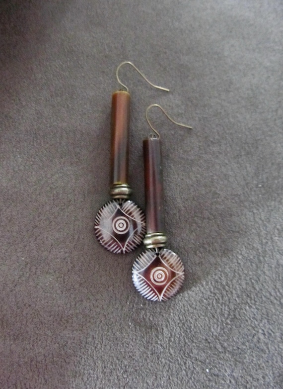 Carved Bone Dangle Earrings: Ethnic Tribal Afrocentric Jewelry